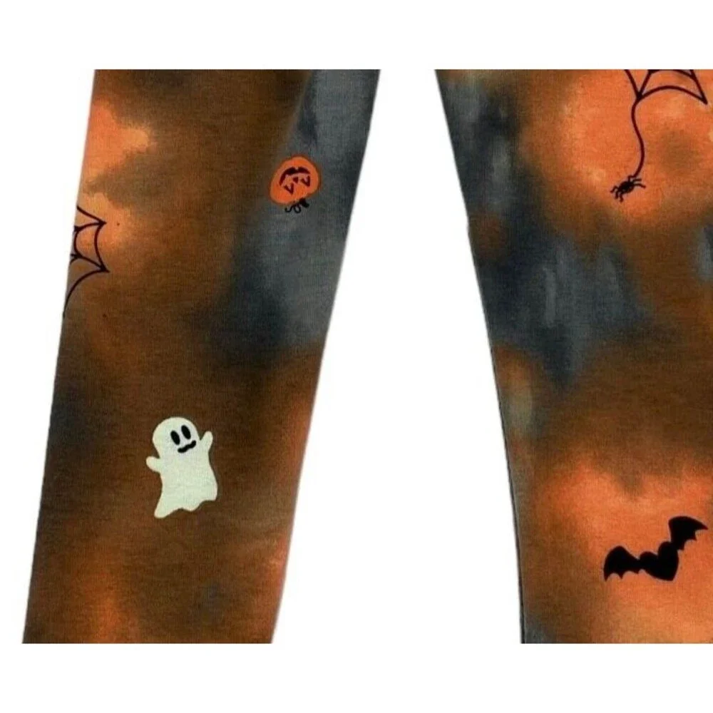 Halloween Girls Shirt Pants Set 3T Ghost Spooky Black Orange Tie Dye Knit